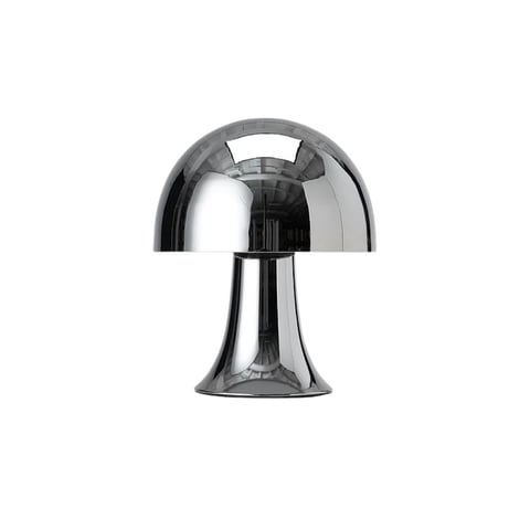 Ellos Home batteridrevet bordlampe Betty i grått soppformet design med blank metallskjerm og sylindrisk sokkel