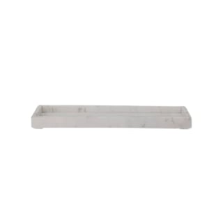 Long rectangular beige plastic tray or organizer with raised edges on white background