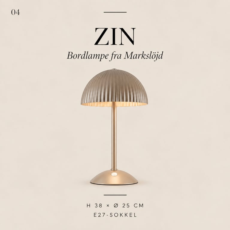 ZIN table lamp with dome-shaped pleated metal shade and bronze base, 38cm height, E27 socket