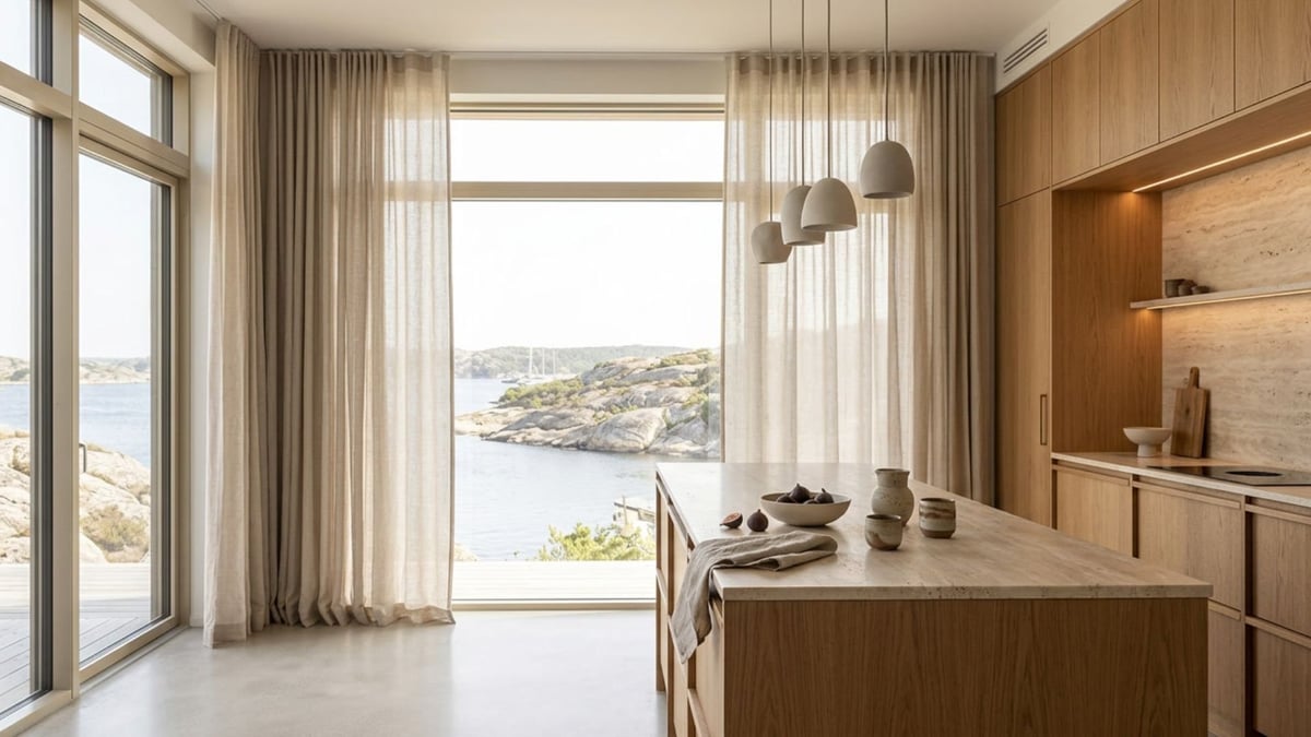 Perfekt for store vinduer - LEAH Linen Beige gardiner