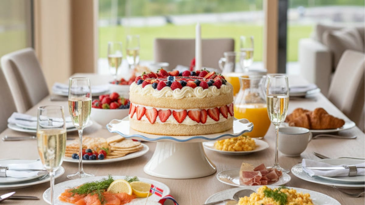 ostekake til 17 mai servert på Lexington Cake Stand fra Ellos