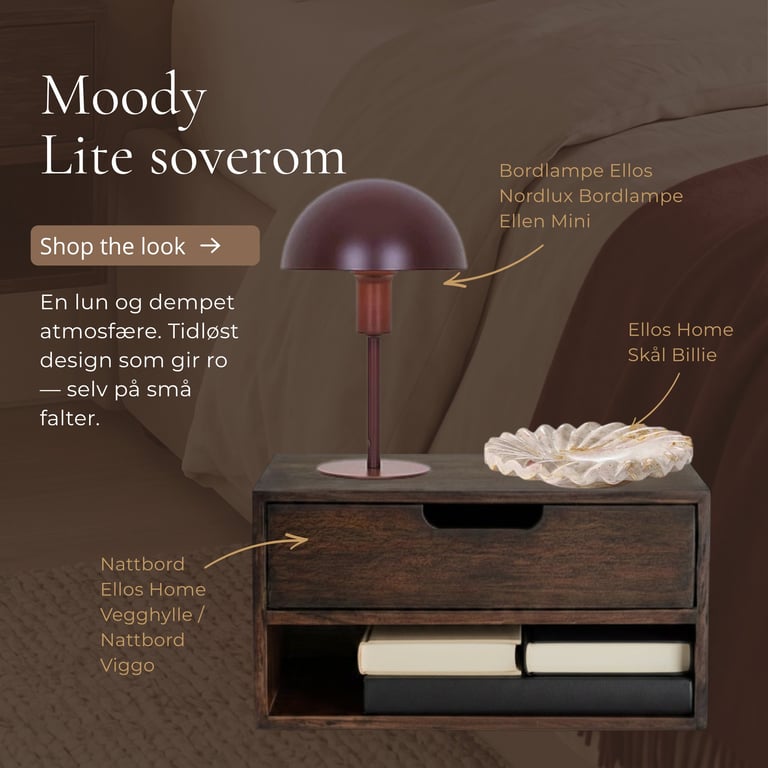 Interior styling setup with moody lighting featuring a mushroom-shaped lamp