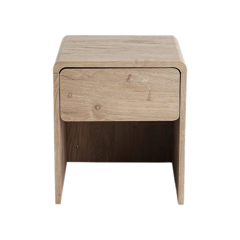Light wood nightstand with single drawer and open shelf below, modern minimalist design